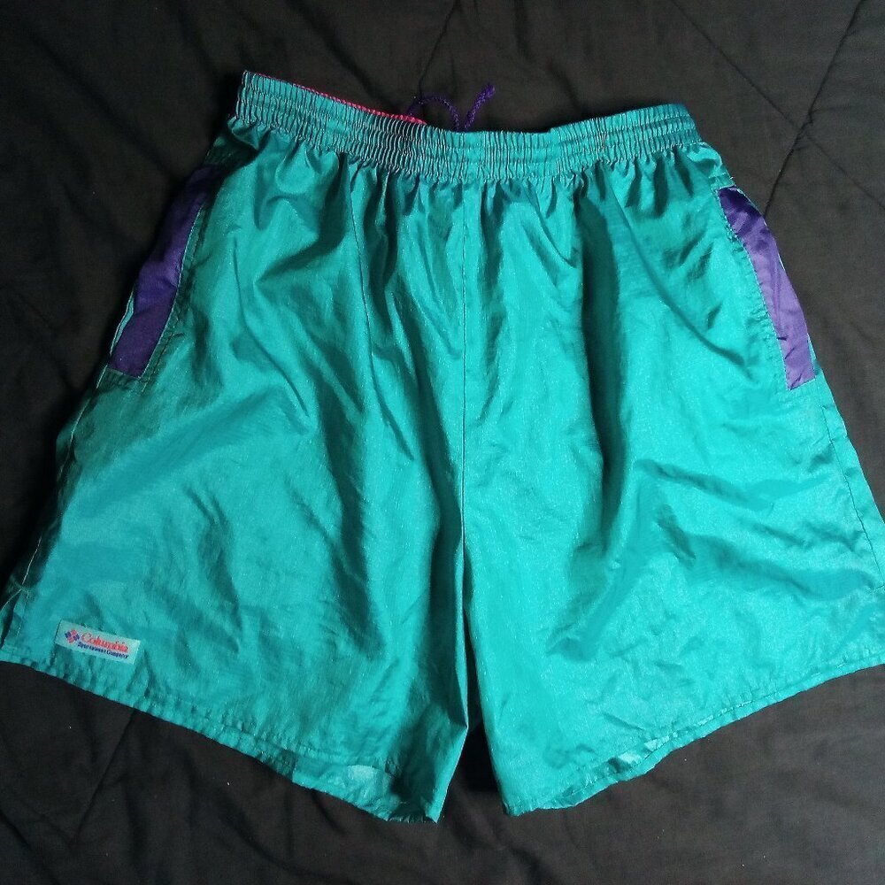 Vintage 90s Columbia Wind Shorts Women Teal